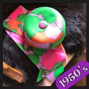 Nell New York 1950’s Silk Pillbox Hat and Scarf, 
Vintage 75 Years Old!